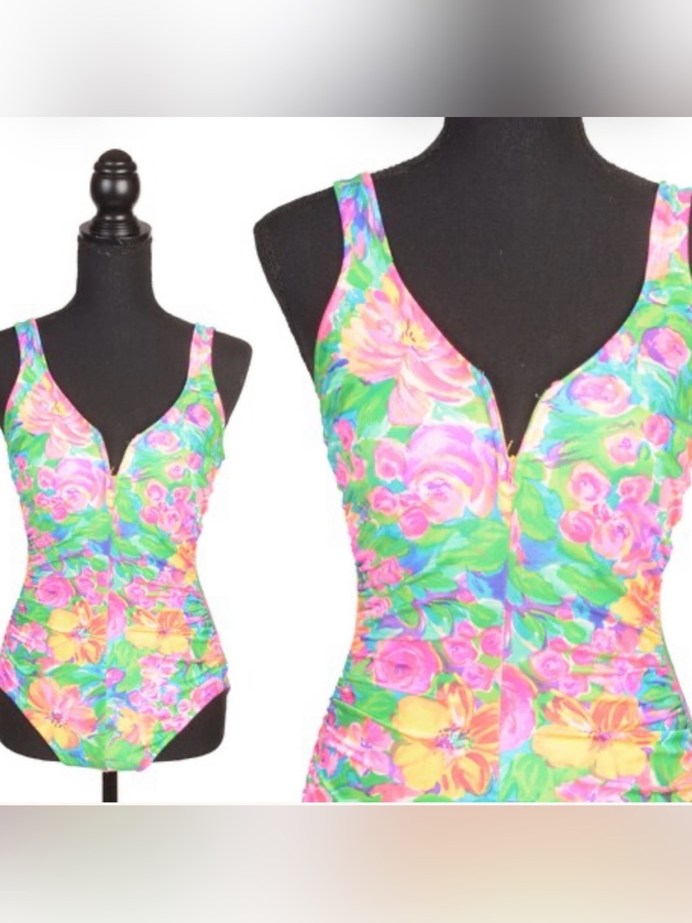 Vintage 1980s Pastel Neon Floral One Piece Swim